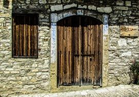wooden door Door in stone house, cyprus, lefkara