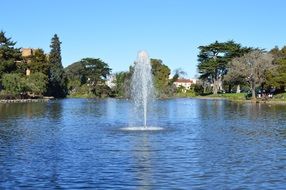 fountain in the middle of the lake