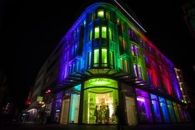 colorful lighting of building at night