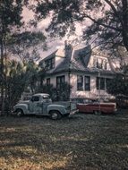 retro Cars in garden at house