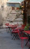 street cafe on a narrow street in summer