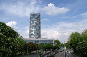 distant view of a modern tower in a city landscape