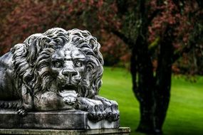 antique Lion Sculpture in park, Head close up, canada, victoria