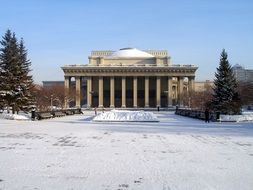 Beautiful Opera House among snow in Novosibirsk, Russia