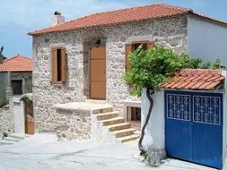 traditional stone houses on lesbos island