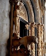 sculptures on the ornamental facade of St. Lawrence Cathedral