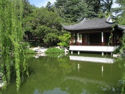 Chinese house on Pond in beautiful park