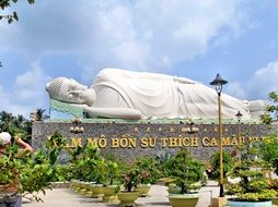 Temple in Viet Nam among the colorful plants