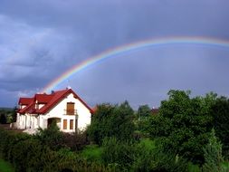 rainbow over a white country house