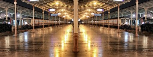 night illumination of the station in the Istanbul metro