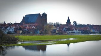 landscape of the river and Verdener Dom in old town