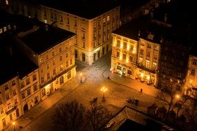 panoramic view of Lviv city center at night