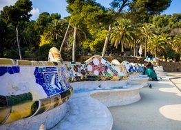 Park Guell with green trees in Barcelona