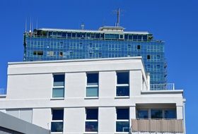 downtown buildings on the blue sky