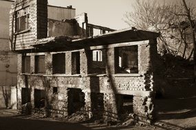 ruined brick building, Sepia