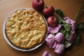 Pie with apples and flowers