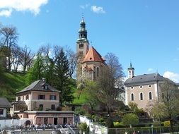 Müllner church on hill at spring, austria, Salzburg