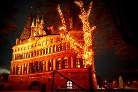 night photo of a building with lights