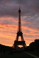 Eiffel Tower in the pink sunset colors