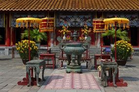 Beautiful and colorful Vietnam worship Royal Palace with decorations