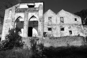 ruins of Old stone House, black and white