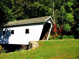 covered bridge on the river in new england