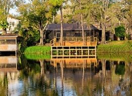 House near the lake in the forest