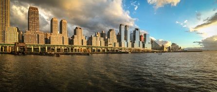 scenic Skyline of downtown at Hudson river, usa, manhattan, New York city