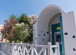 Flowers as part of architectural design on Santorini