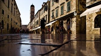 shining stones after rain on a tourist street in the city of Dubrovnik, Poland