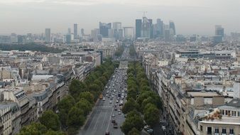 top view of Street at la Defence business district, france, Paris