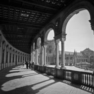 black and white photo of plaza de espaÃ±a