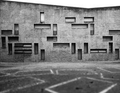 wall at the academy of fine arts in black and white image