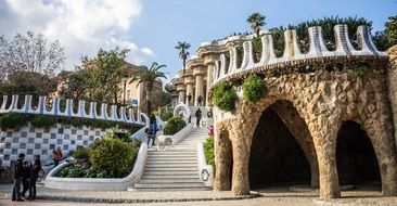 beautiful stairway in Guell Park by Gaudi, Spain, Barcelona