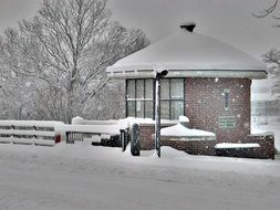 small house for the guardian of the bridge in winter