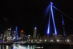 Colorful Harbor Night Lights in Auckland, New Zealand