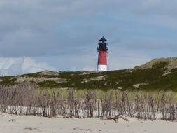 red-white lighthouse on the island of Sylt in the North Sea
