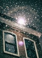 snow near the building at night