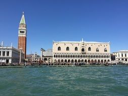 view from the water to the doge's palace in venice