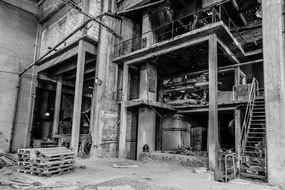 abandoned factory in monochrome image