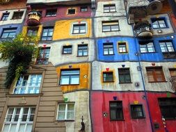 facade of Hundertwasserhaus in Vienna, Austria