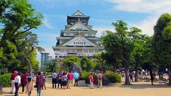 Japan Osaka castle and turists