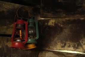 two glass kerosene lamps as retro lighting