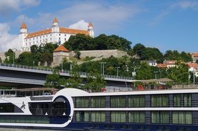 view from danube to medieval castle in bratislava