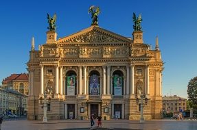 square in front of the opera house in lviv, ukraine