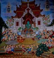 painted beautiful buddha temple in a museum in Bangkok