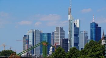 glass skyscrapers and construction cranes in Frankfurt