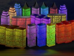 abstract colorful City, night lights, illustration