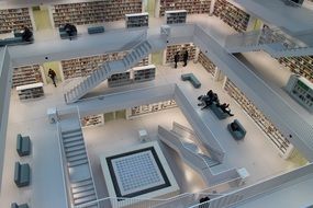 top view of modern Library interior in germany, Stuttgart