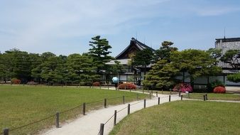 Japanese Building among the green trees